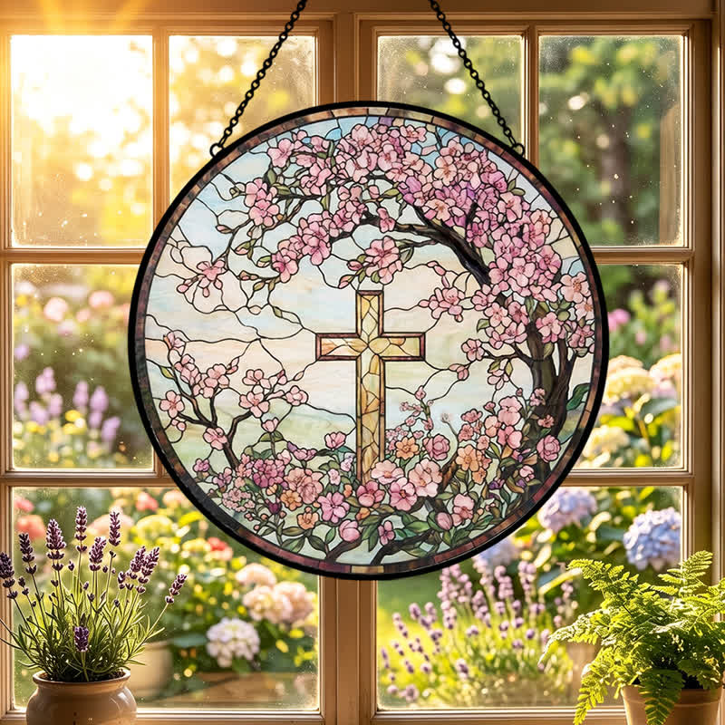 Christianartworkshop Atrapasueños de cristal con forma de cruz floral para jardín: emblema de radiantes bendiciones celestiales. - image 5