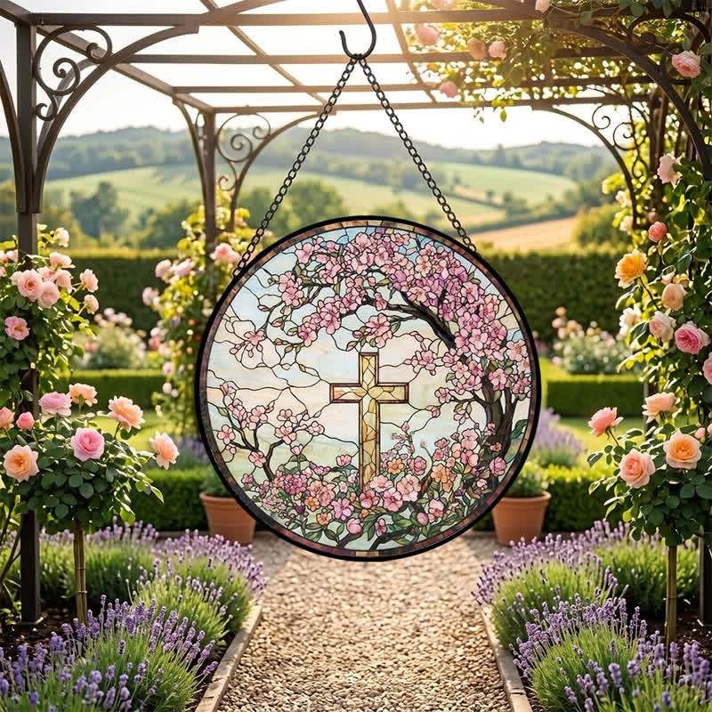 Christianartworkshop Atrapasueños de cristal con forma de cruz floral para jardín: emblema de radiantes bendiciones celestiales. - image 6