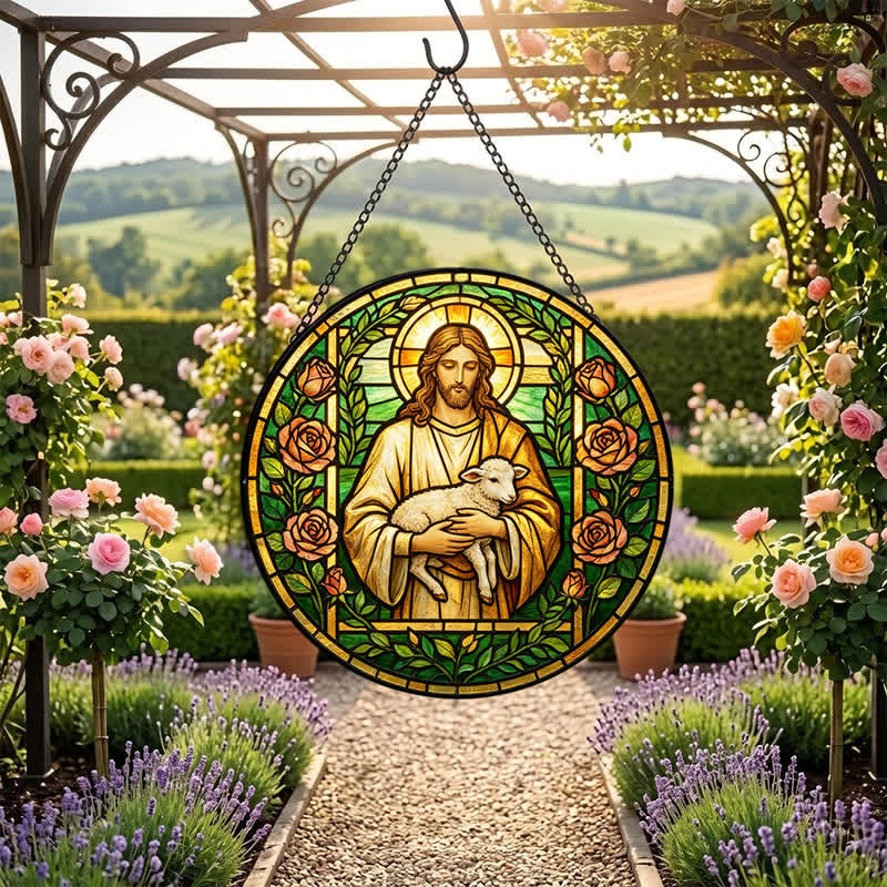 Christianartworkshop Atrapasueños de cristal del Buen Pastor Jesús: Emblema de la tierna misericordia celestial - image 6