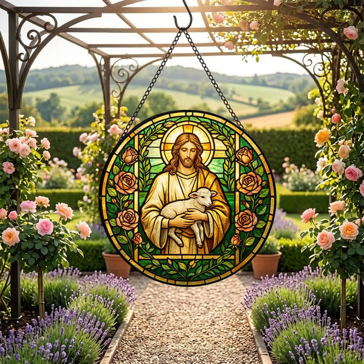 Christianartworkshop Atrapasueños de cristal del Buen Pastor Jesús: Emblema de la tierna misericordia celestial - image 6