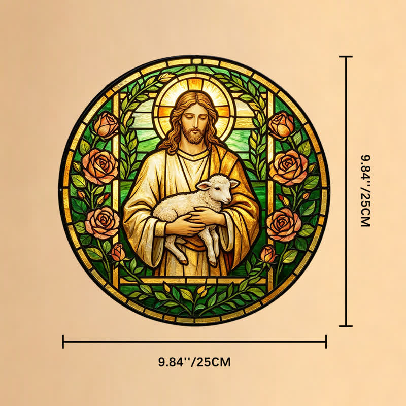 Christianartworkshop Atrapasueños de cristal del Buen Pastor Jesús: Emblema de la tierna misericordia celestial - 9,84''*9,84''*0,14''/25*25*0,35 cm - image 9