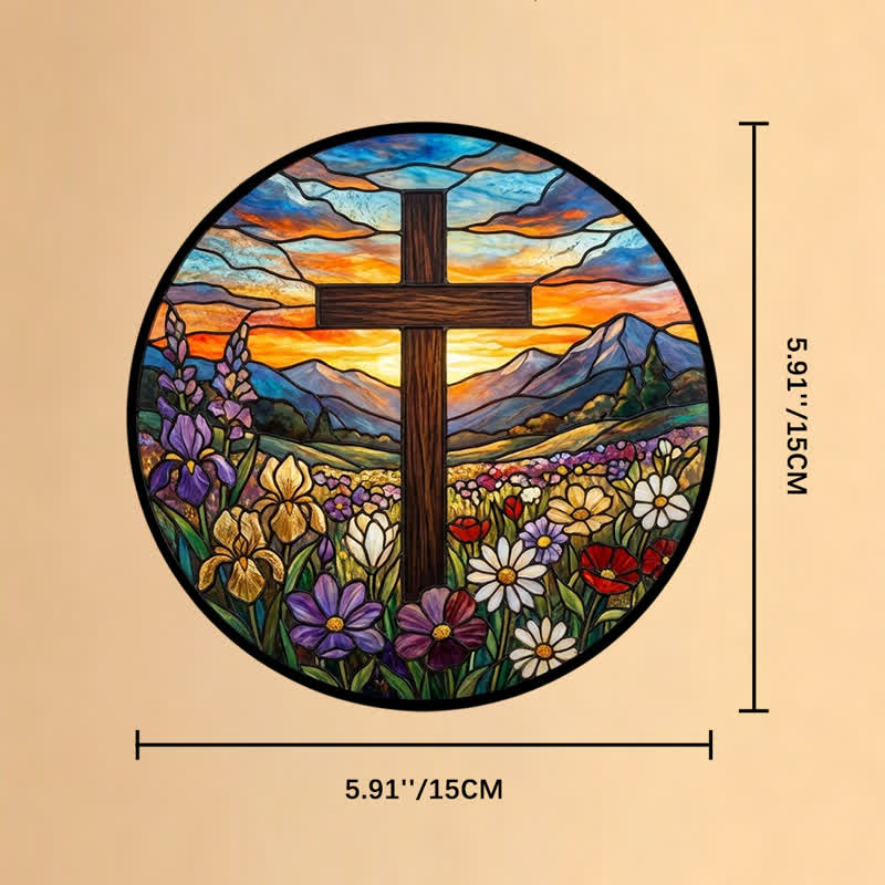 Christianartworkshop Atrapasueños de cristal con cruz en el prado del amanecer: emblema de la radiante esperanza celestial. - 5,91''*5,91''*0,14''/15*15*0,35 cm - image 7