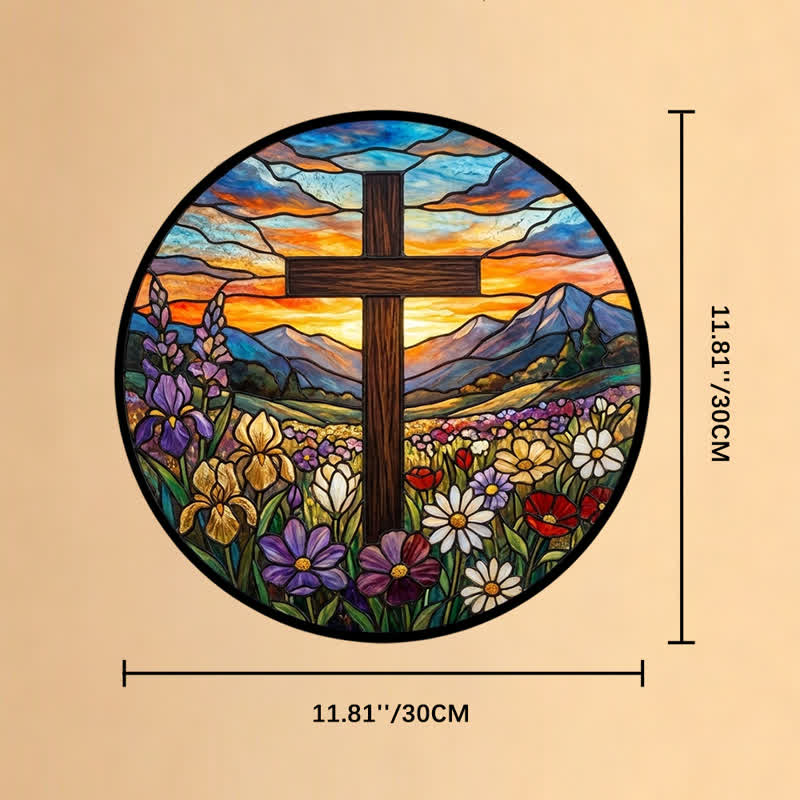 Christianartworkshop Atrapasueños de cristal con cruz en el prado del amanecer: emblema de la radiante esperanza celestial. - 11,81''*11,81''*0,14''/30*30*0,35 cm - image 10