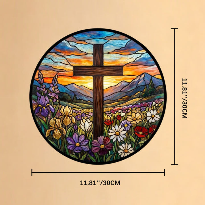 Christianartworkshop Atrapasueños de cristal con cruz en el prado del amanecer: emblema de la radiante esperanza celestial. - 11,81''*11,81''*0,14''/30*30*0,35 cm - image 10