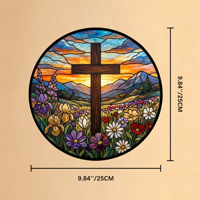 Christianartworkshop Atrapasueños de cristal con cruz en el prado del amanecer: emblema de la radiante esperanza celestial. - 9,84''*9,84''*0,14''/25*25*0,35 cm - image 9