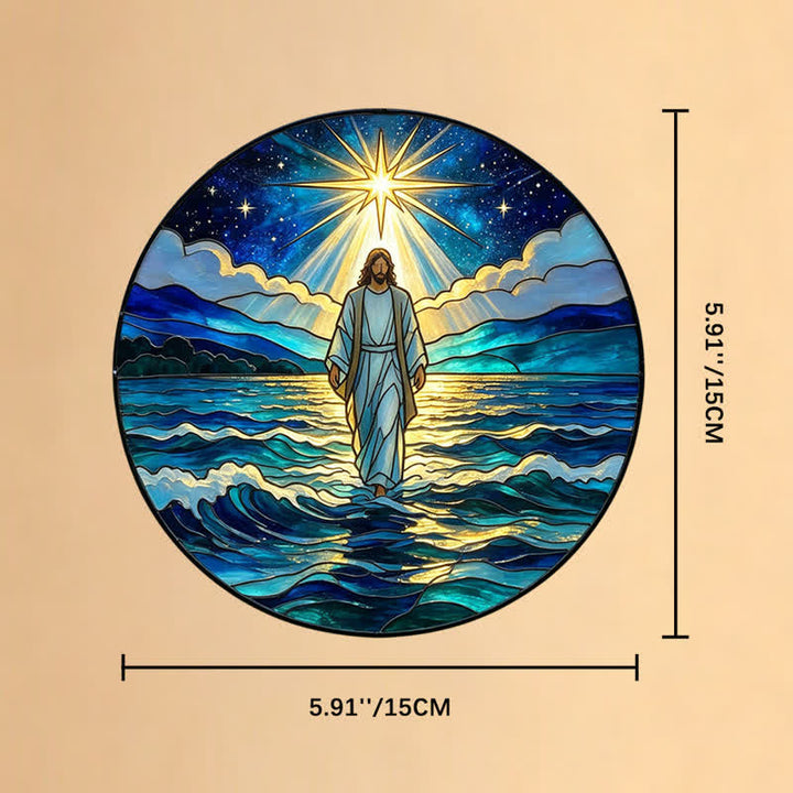 Christianartworkshop Atrapasueños de cristal de Jesús en el océano profundo de la noche: emblema de autoridad sagrada y tranquilizadora. - 5,91''*5,91''*0,14''/15*15*0,35 cm - image 7