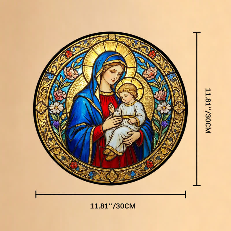 Christianartworkshop Atrapasueños de cristal antiguo de Nuestra Señora y el Niño Jesús: Emblema de la tierna gracia celestial. - 11,81''*11,81''*0,14''/30*30*0,35 cm - image 10