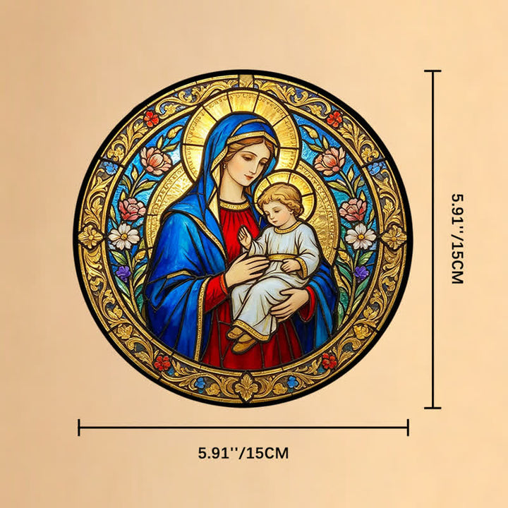 Christianartworkshop Atrapasueños de cristal antiguo de Nuestra Señora y el Niño Jesús: Emblema de la tierna gracia celestial. - 5,91''*5,91''*0,14''/15*15*0,35 cm - image 7