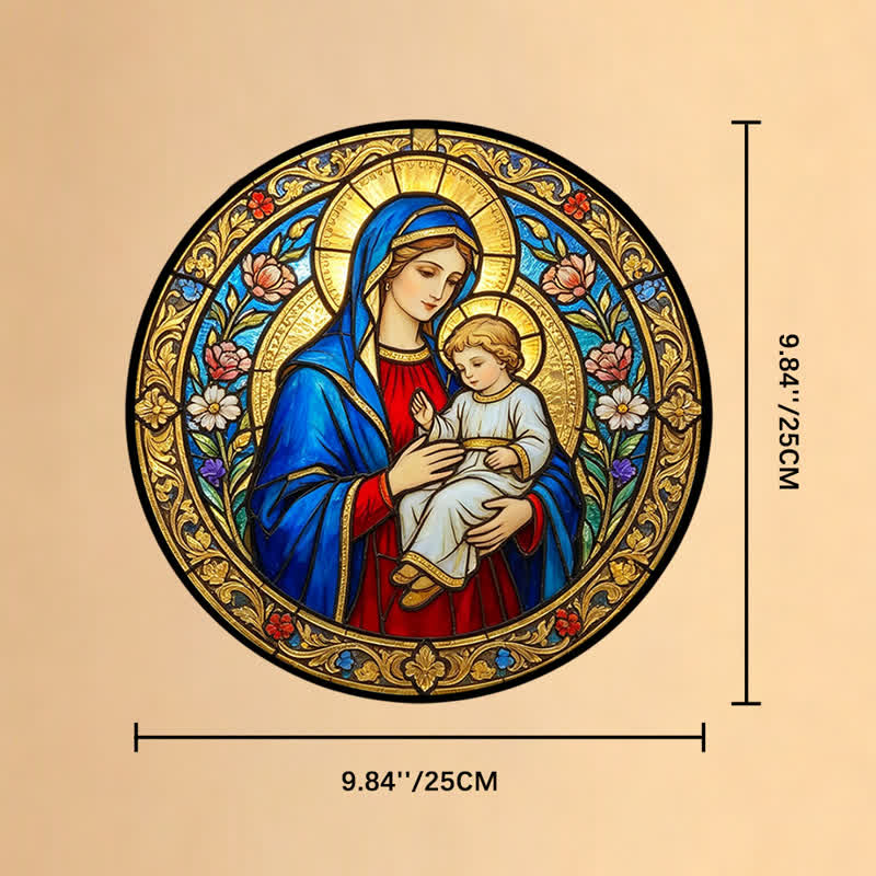 Christianartworkshop Atrapasueños de cristal antiguo de Nuestra Señora y el Niño Jesús: Emblema de la tierna gracia celestial. - 9,84''*9,84''*0,14''/25*25*0,35 cm - image 9