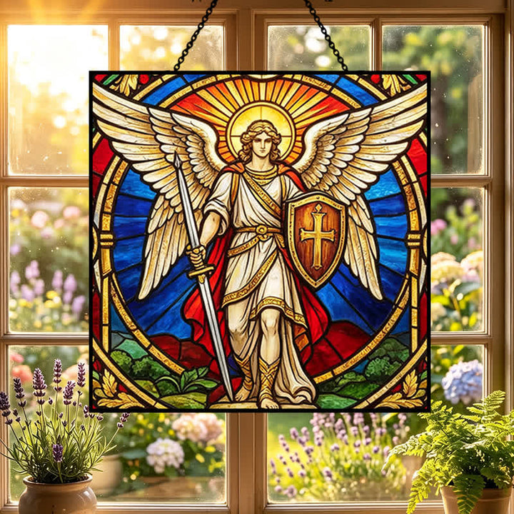 Christianartworkshop Atrapasueños de cristal con el Arcángel Miguel Guardián Alado: Símbolo de silenciosa vigilancia celestial. - image 2