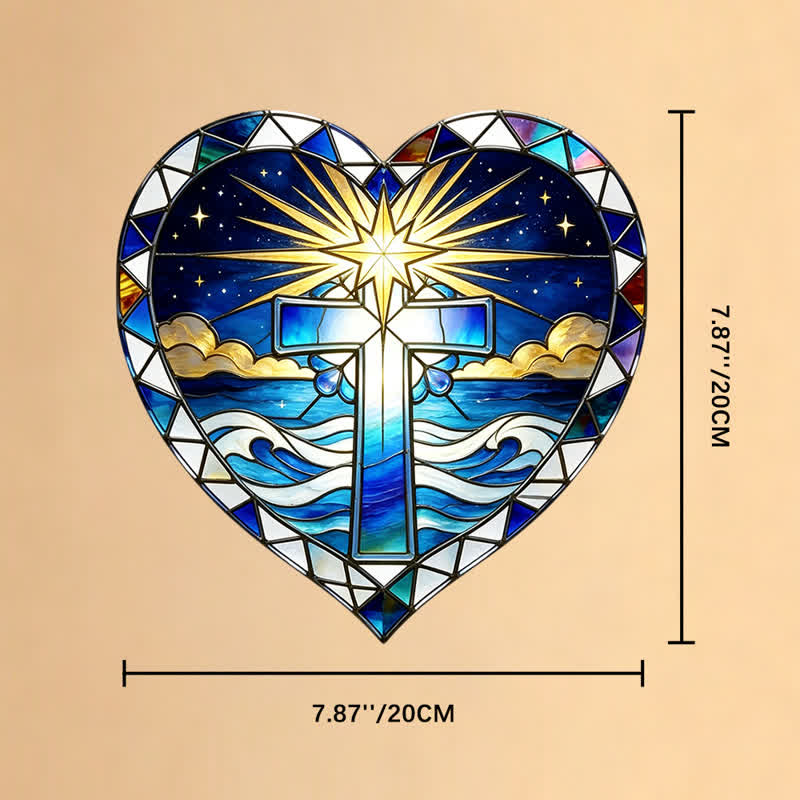 Christianartworkshop Elegante atrapasoles de cristal con forma de cruz en forma de corazón: emblema de cálida gracia sagrada. - 7,87''*7,87''*0,14''/20*20*0,35 cm - image 8