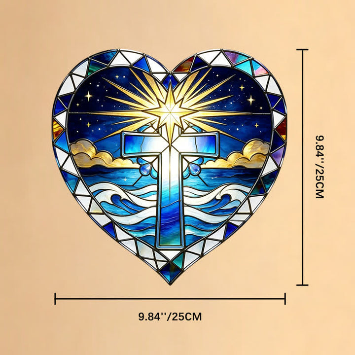 Christianartworkshop Elegante atrapasoles de cristal con forma de cruz en forma de corazón: emblema de cálida gracia sagrada. - 5,91''*5,91''*0,14''/15*15*0,35 cm - image 7