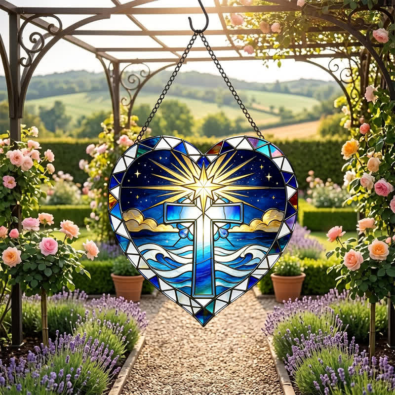 Christianartworkshop Elegante atrapasoles de cristal con forma de cruz en forma de corazón: emblema de cálida gracia sagrada. - image 5