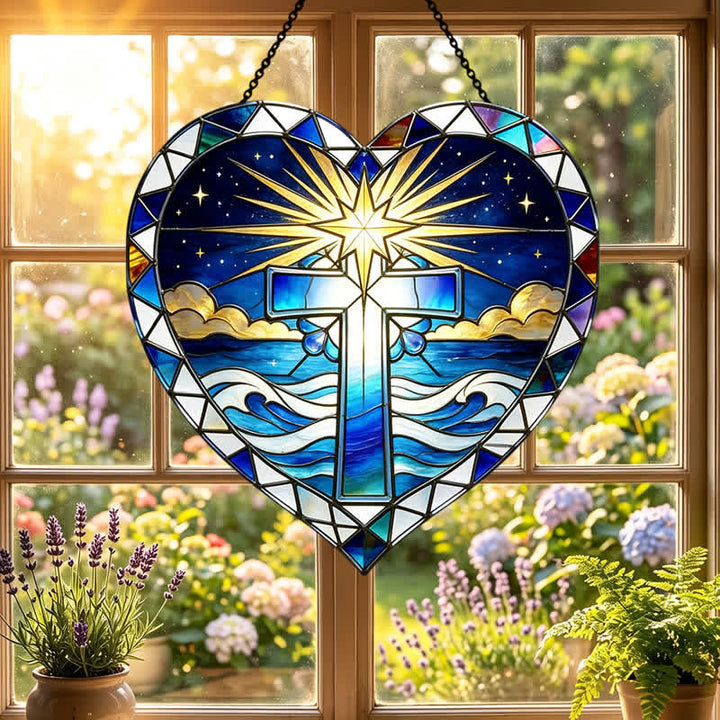 Christianartworkshop Elegante atrapasoles de cristal con forma de cruz en forma de corazón: emblema de cálida gracia sagrada. - image 6