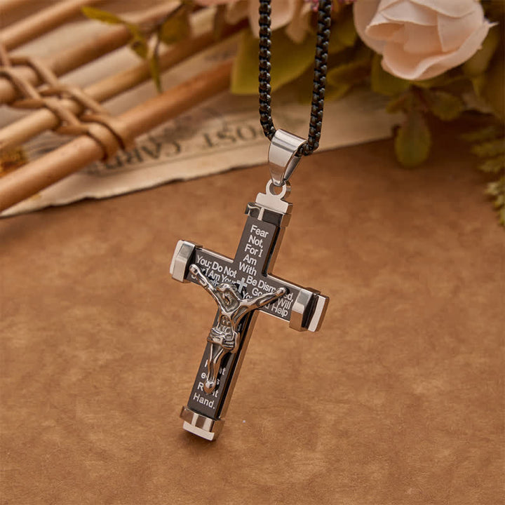 Christianartworkshop Collar con crucifijo de acero inoxidable esculpido en 3D: símbolo de una promesa divina eterna. - Negro - Cadena de cajas - image 12