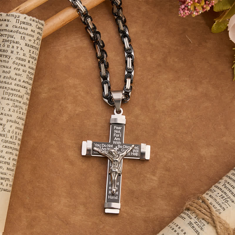 Christianartworkshop Collar con crucifijo de acero inoxidable esculpido en 3D: símbolo de una promesa divina eterna. - Negro - Cadena del Rey - image 1