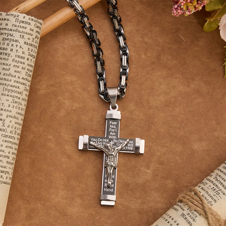 Christianartworkshop Collar con crucifijo de acero inoxidable esculpido en 3D: símbolo de una promesa divina eterna. - Negro - Cadena del Rey - image 1