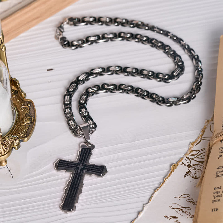 Christianartworkshop Collar con cruz y versículo español de doble eslabón: símbolo de la suave protección celestial. - image 1