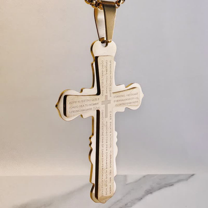 Christianartworkshop Collar con cruz y versículo español de doble eslabón: símbolo de la suave protección celestial. - image 10