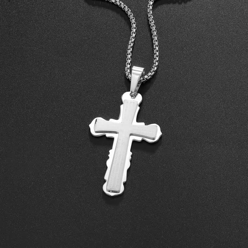 Christianartworkshop Collar con cruz y versículo español de doble eslabón: símbolo de la suave protección celestial. - Plata - Cadena de cajas - image 7