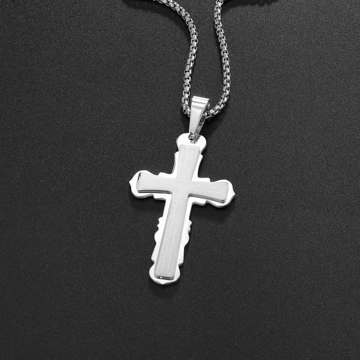 Christianartworkshop Collar con cruz y versículo español de doble eslabón: símbolo de la suave protección celestial. - Plata - Cadena de cajas - image 7