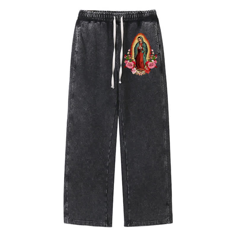 Christianartworkshop Pantalones deportivos lavados con el icono de la rosa Halo vintage - Negro - 2XL - image 0