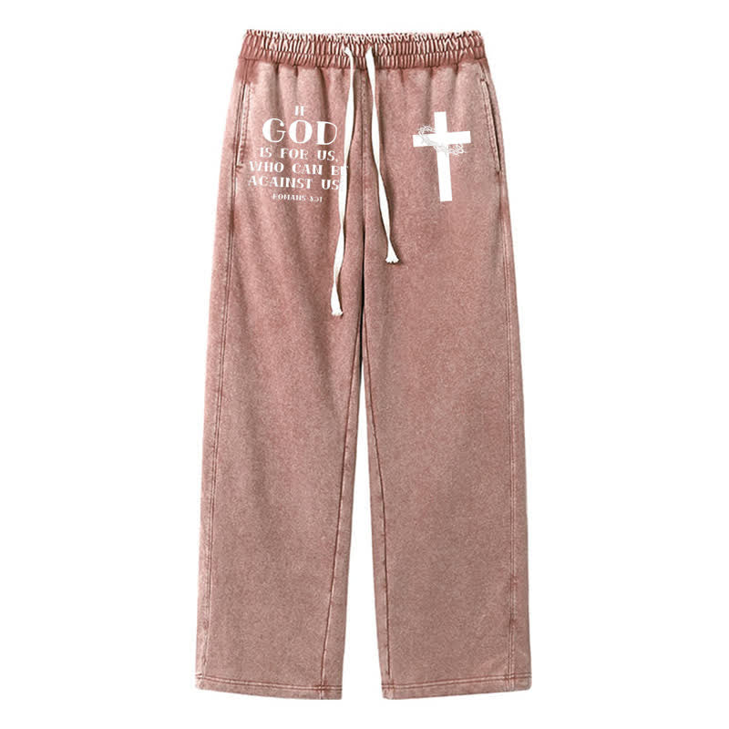 Christianartworkshop Pantalones deportivos vintage lavados con estampado de cruz "Walk By Faith" - Marrón - 2XL - image 0