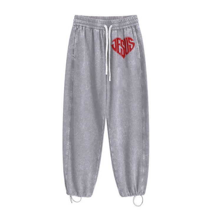 Christianartworkshop Pantalones deportivos lavados de corte relajado con estampado de corazón de Jesús - image 2