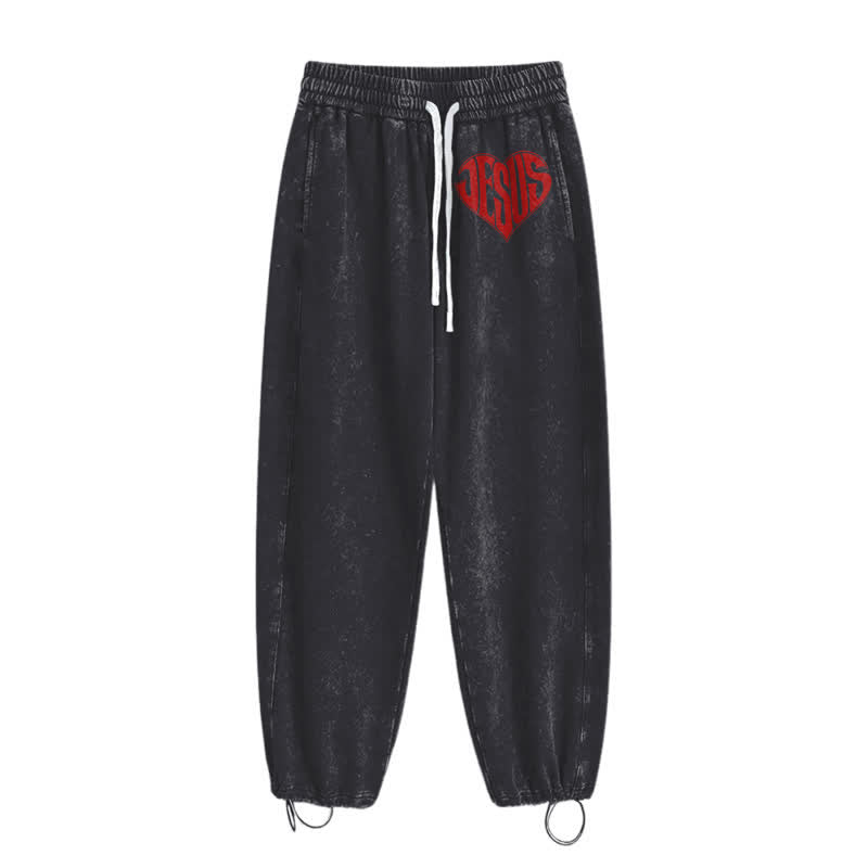 Christianartworkshop Pantalones deportivos lavados de corte relajado con estampado de corazón de Jesús - image 10