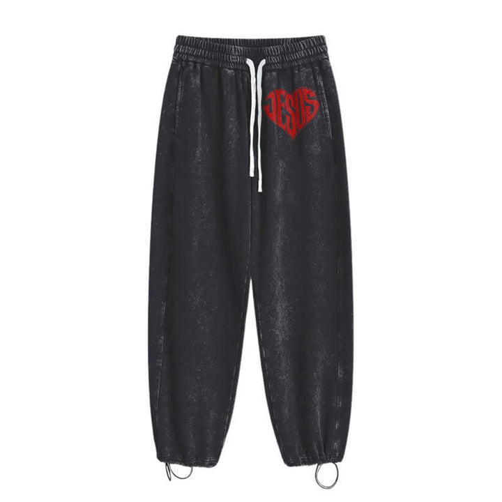 Christianartworkshop Pantalones deportivos lavados de corte relajado con estampado de corazón de Jesús - image 10