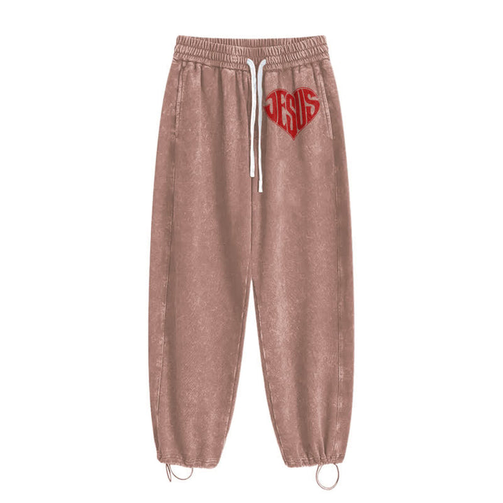 Christianartworkshop Pantalones deportivos lavados de corte relajado con estampado de corazón de Jesús - image 34