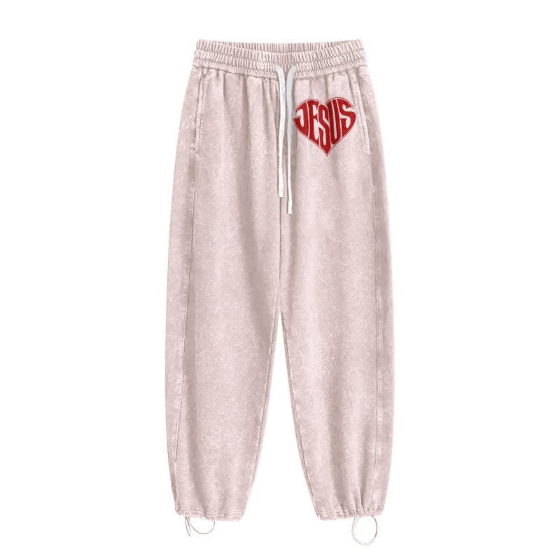Christianartworkshop Pantalones deportivos lavados de corte relajado con estampado de corazón de Jesús - image 18
