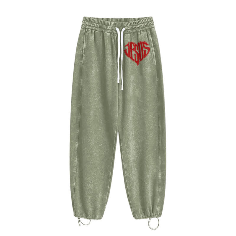 Christianartworkshop Pantalones deportivos lavados de corte relajado con estampado de corazón de Jesús - image 26