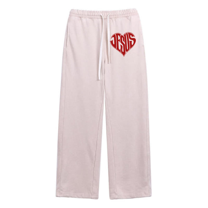 Christianartworkshop Pantalones deportivos lavados de corte relajado con estampado de corazón de Jesús - Beige - 2XL - image 16