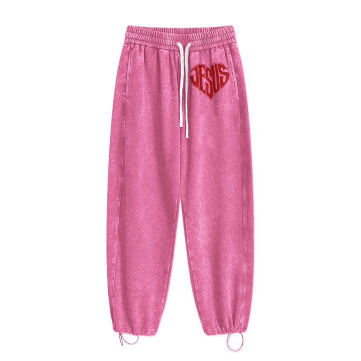 Christianartworkshop Pantalones deportivos lavados de corte relajado con estampado de corazón de Jesús - image 42