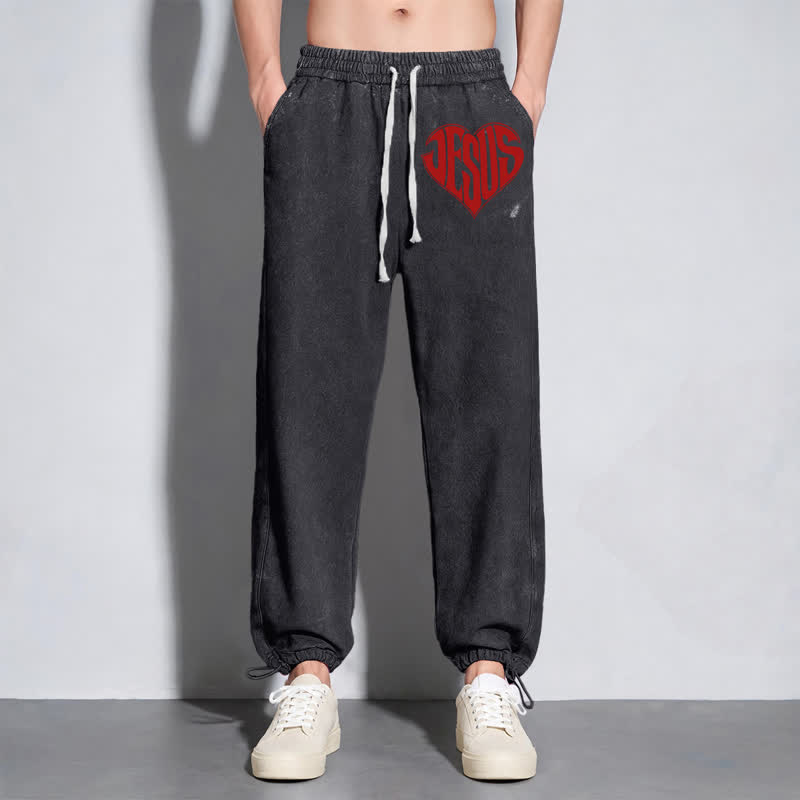 Christianartworkshop Pantalones deportivos lavados de corte relajado con estampado de corazón de Jesús - image 14