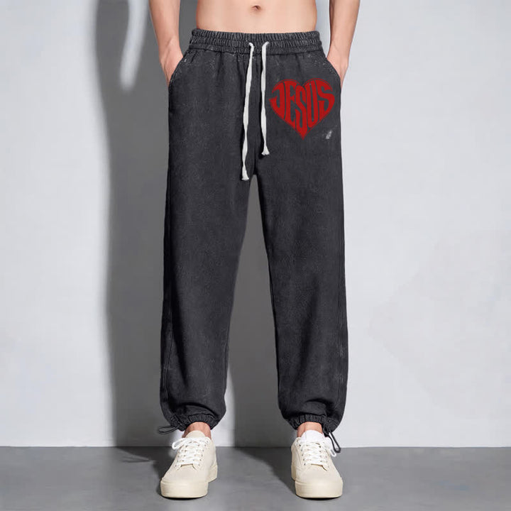 Christianartworkshop Pantalones deportivos lavados de corte relajado con estampado de corazón de Jesús - image 14