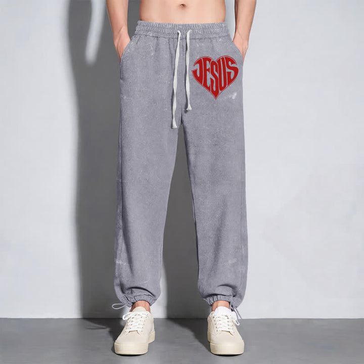 Christianartworkshop Pantalones deportivos lavados de corte relajado con estampado de corazón de Jesús - image 6