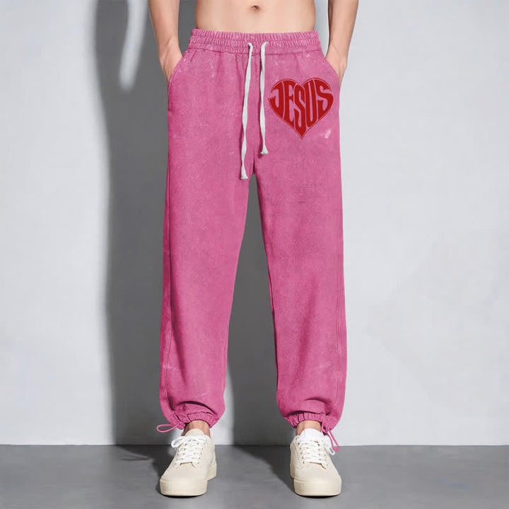 Christianartworkshop Pantalones deportivos lavados de corte relajado con estampado de corazón de Jesús - image 46