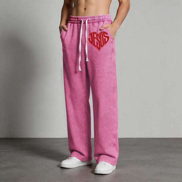 Christianartworkshop Pantalones deportivos lavados de corte relajado con estampado de corazón de Jesús - image 44