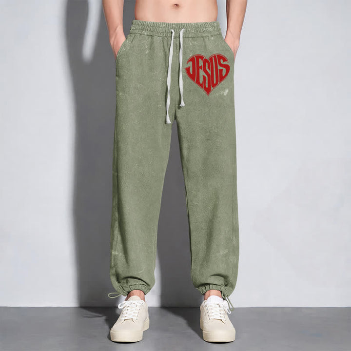Christianartworkshop Pantalones deportivos lavados de corte relajado con estampado de corazón de Jesús - image 30
