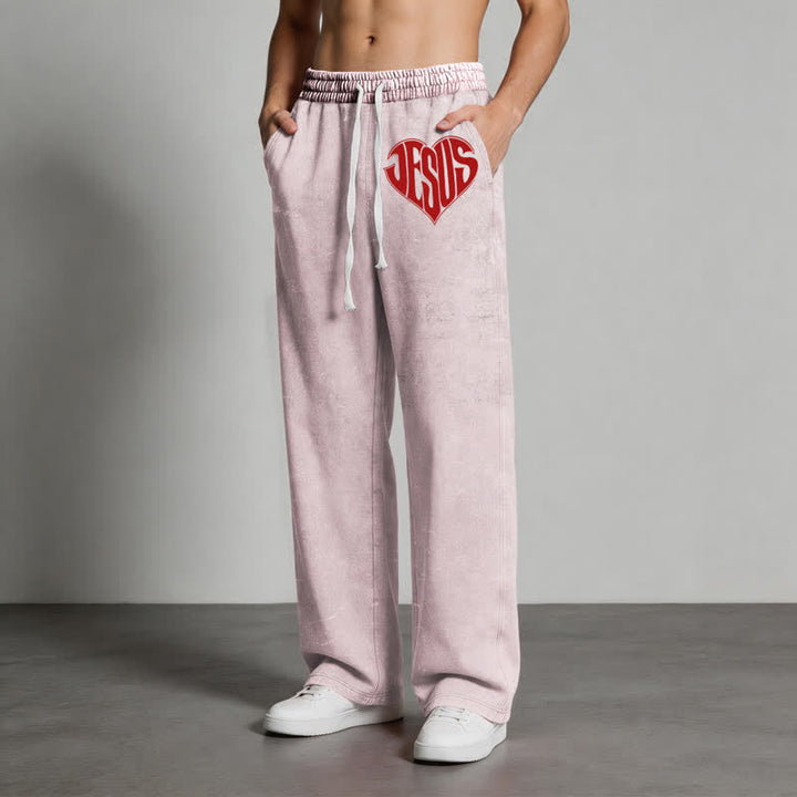 Christianartworkshop Pantalones deportivos lavados de corte relajado con estampado de corazón de Jesús - image 20