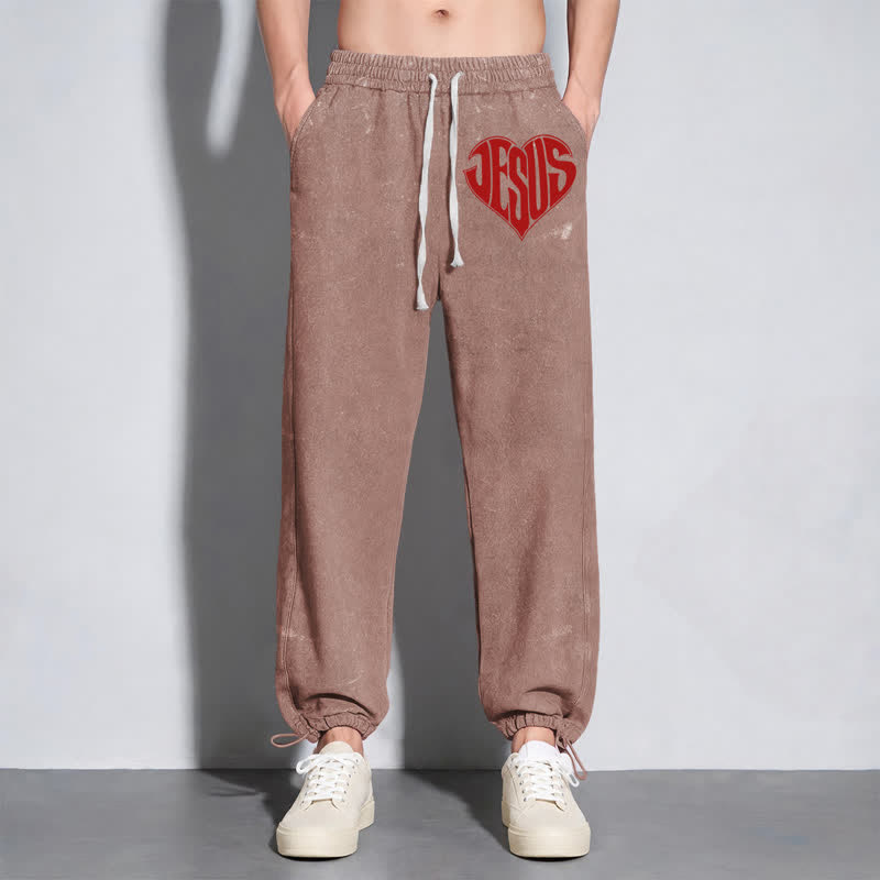 Christianartworkshop Pantalones deportivos lavados de corte relajado con estampado de corazón de Jesús - image 38