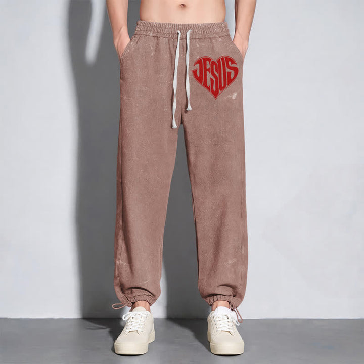Christianartworkshop Pantalones deportivos lavados de corte relajado con estampado de corazón de Jesús - image 38
