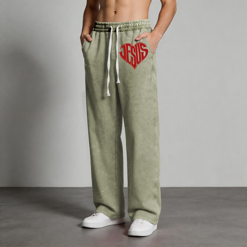 Christianartworkshop Pantalones deportivos lavados de corte relajado con estampado de corazón de Jesús - image 28