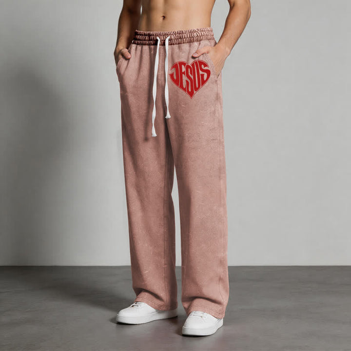 Christianartworkshop Pantalones deportivos lavados de corte relajado con estampado de corazón de Jesús - image 36