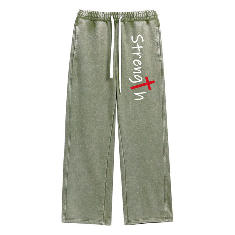 Christianartworkshop Pantalones deportivos desgastados estilo streetwear vintage Strength Cross - Verde - 2XL - image 0