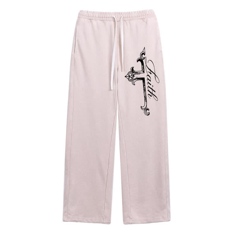 Christianartworkshop Pantalones deportivos lavados con cruz ornamentada de Walk By Faith - Beige - 2XL - image 0