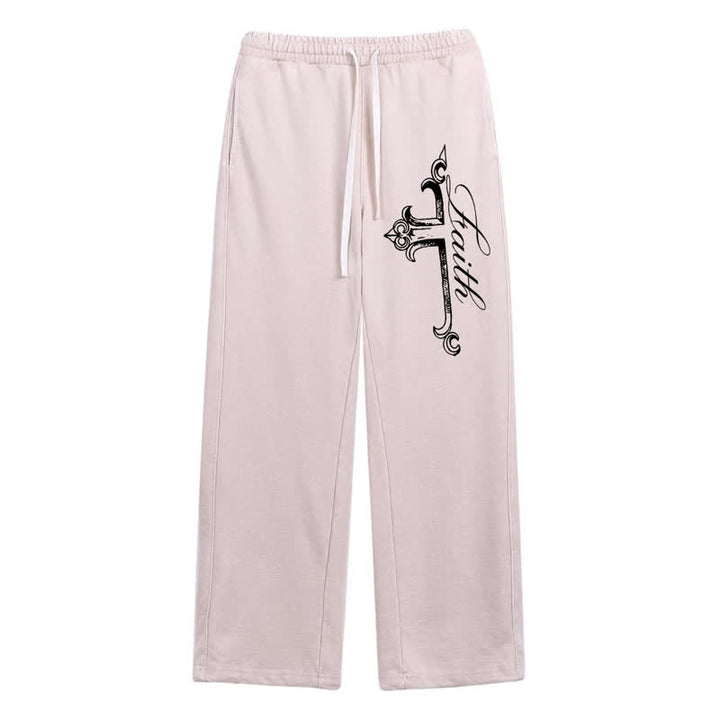 Christianartworkshop Pantalones deportivos lavados con cruz ornamentada de Walk By Faith - Beige - 2XL - image 0
