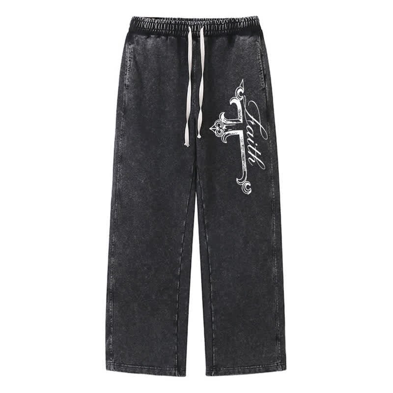 Christianartworkshop Pantalones deportivos lavados con cruz ornamentada de Walk By Faith - Negro - 2XL - image 8